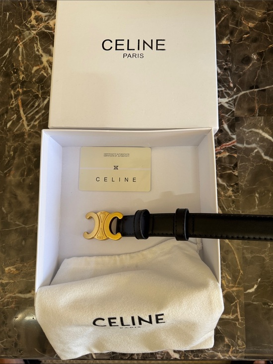 Celine Accessories - Celine Black Leather Belt with Gold Triomphe Buckle